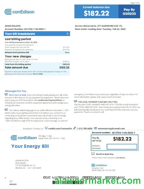 USA NEW YORK CONEDISON utility bill Word and PDF template, version 2